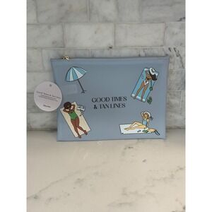 Miss to Mrs Good Times & Tan Lines Water Resistant Bikini Bag Blue NWT